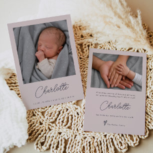 Elegant Blush Newborn Baby Birth Two Photo Announcement