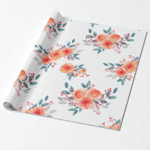 Elegant Blush Orange Floral Watercolor Wrapping Paper
