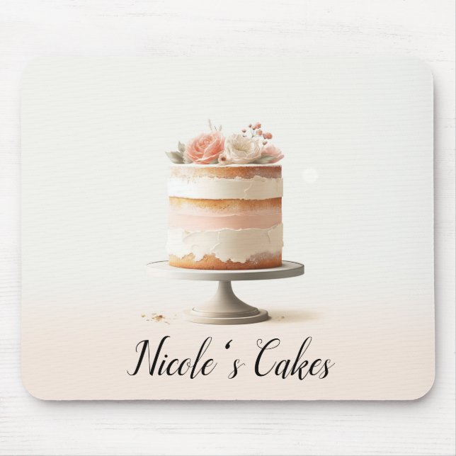 Elegant Blush Peach Floral Cake Kitchen Bakery Mouse Pad (Front)