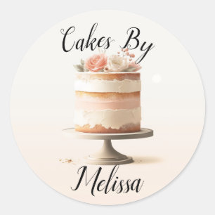 Elegant Blush Peach Floral Wedding Cake Bakery  Classic Round Sticker