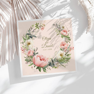 Elegant Blush & Peach Peony Wedding Napkin