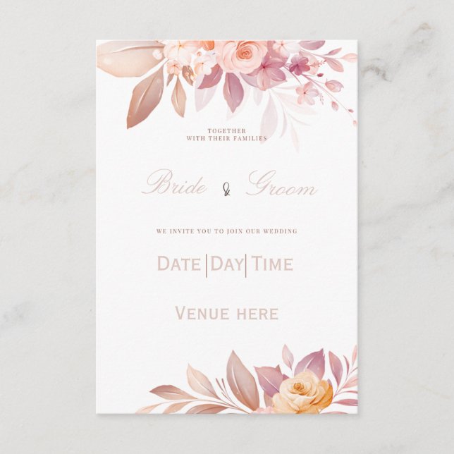 : Elegant Blush & Peach Rose Wedding Invite (Front)