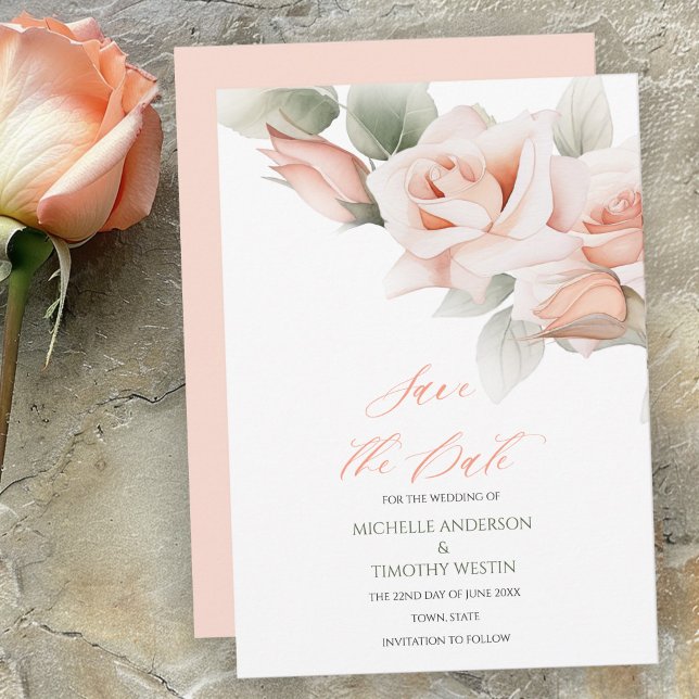 Elegant Blush Peach Watercolor Floral Save The Date (Creator Uploaded)
