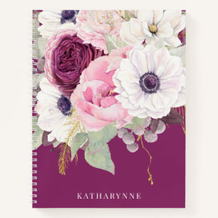 Elegant Blush Peony Botanical Floral Monogram Notebook