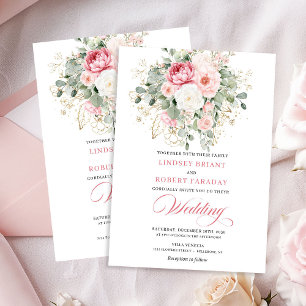 Elegant Blush Peony Botanical Gold Wedding Invite