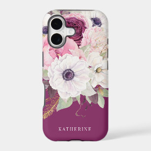 Elegant Blush Peony Burgundy Floral Monogram