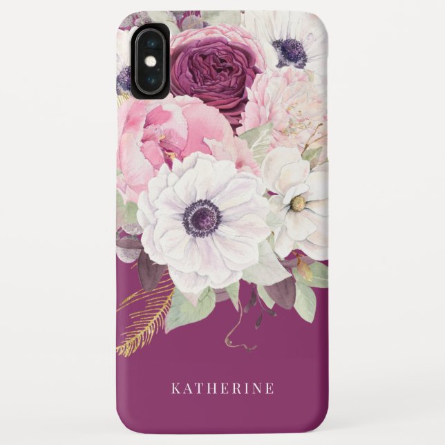 Elegant Blush Peony Eucalyptus Floral Monogram Case-Mate iPhone Case (Back)