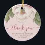 Elegant Blush Peony Floral Thank You Wedding Favou Ceramic Ornament<br><div class="desc">The Elegant Blush Peony Floral Thank You Wedding Favour ornament features a blush pink watercolor peony flower and modern script, against a subtle soft pink background, adding a gentle contrast and enhancing its natural beauty and elegance. ♥ View the collection on this page to find matching products. ♥Customise it with...</div>
