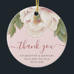 Elegant Blush Peony Floral Thank You Wedding Favou Ceramic Ornament<br><div class="desc">The Elegant Blush Peony Floral Thank You Wedding Favour ornament features a blush pink watercolor peony flower and modern script, against a subtle soft pink background, adding a gentle contrast and enhancing its natural beauty and elegance. ♥ View the collection on this page to find matching products. ♥Customise it with...</div>