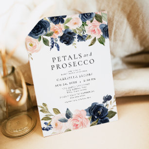 Elegant Blush Petals & Prosecco Bridal Shower Invitation