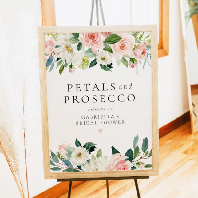 Elegant Blush Petals & Prosecco Bridal Shower Poster (Creator Uploaded)
