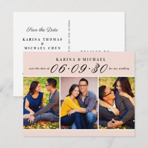 Elegant Blush Photo Collage Wedding Save the Date Announcement Postcard