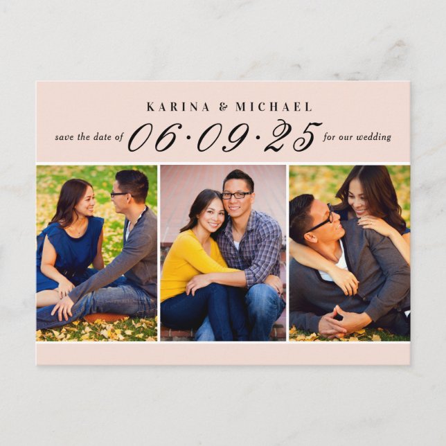 Elegant Blush Photo Collage Wedding Save the Date Announcement Postcard (Front)