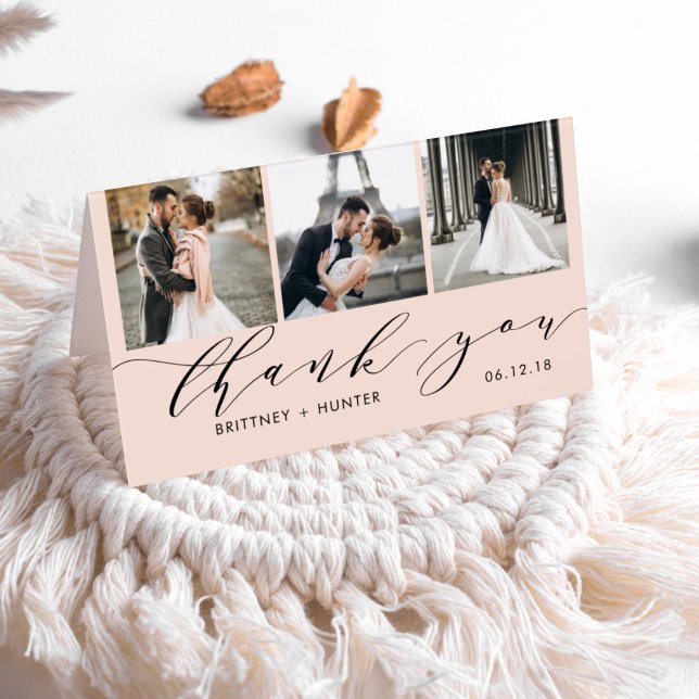 Elegant Blush Pink 3 Photo Collage Thank You (Creator Uploaded)