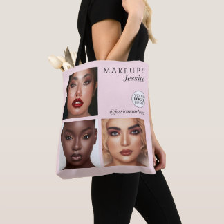 Elegant Blush Pink 3 Photo Logo Makeup Studio Tote Bag