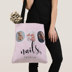 Elegant Blush Pink 3 Photo Nail Stylist Tote Bag