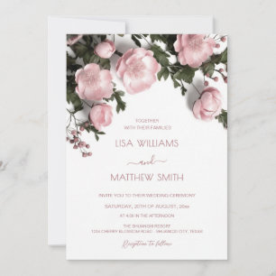 Elegant Blush Pink 3D Roses Wedding Invitation