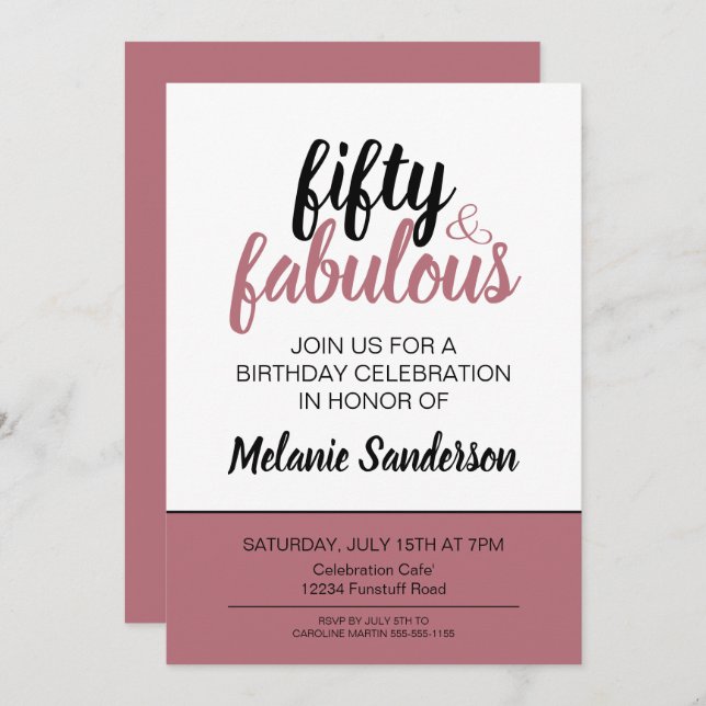 Elegant Blush Pink 50th Birthday Invitation (Front/Back)