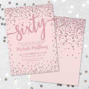 Elegant Blush Pink 60th Birthday Invitation
