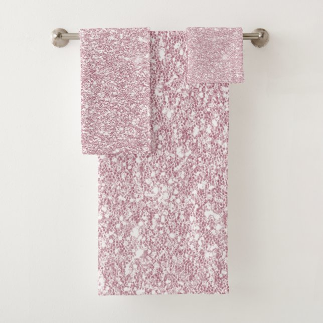 Elegant blush pink abstract trendy girly glitter bath towel set (Insitu)