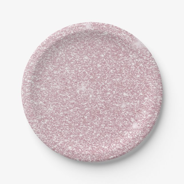 Elegant blush pink abstract trendy girly glitter paper plate (Front)