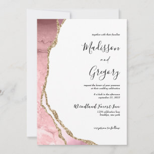 Elegant Blush Pink Agate Geode Gold Wedding Invitation