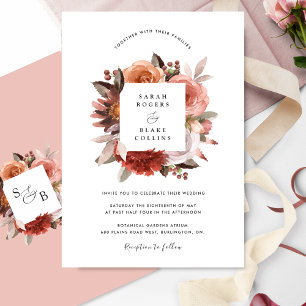 Elegant Blush, Pink and Burgundy Floral Wedding Invitation