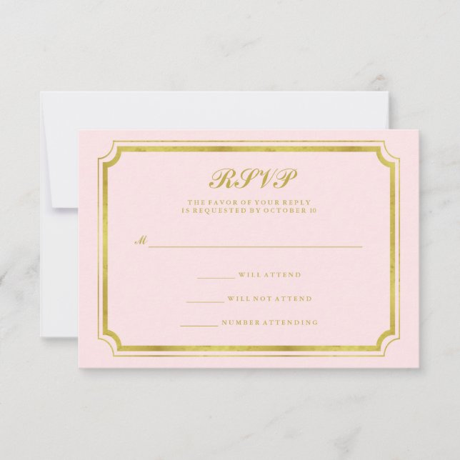 Elegant Blush Pink and Faux Gold Wedding RSVP (Front)