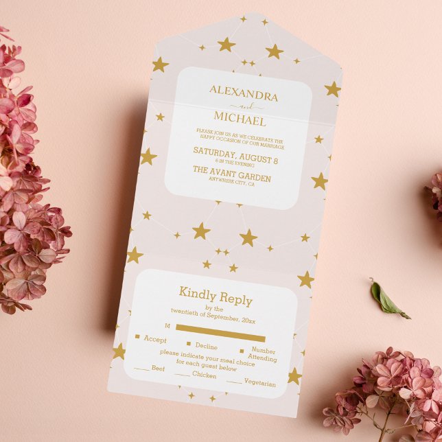Elegant Blush Pink and Gold Celestial Wedding All In One Invitation (Creator Uploaded)