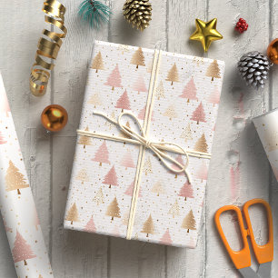 Elegant Blush Pink and Gold Christmas Tree  Wrapping Paper