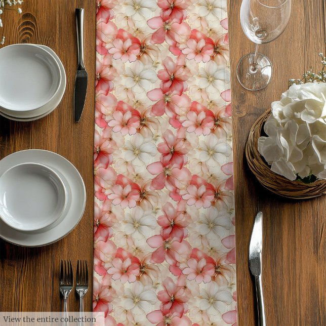 Elegant blush pink and gold floral table runner (Elegant blush pink and gold floral table runner)