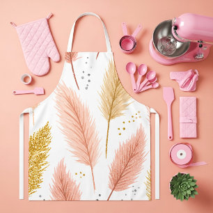 Elegant Blush Pink and Gold Glitter Pampas Grass  Apron