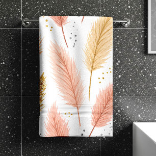 Elegant Blush Pink and Gold Glitter Pampas Grass Bath Towel Set