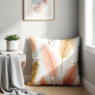 Elegant Blush Pink and Gold Glitter Pampas Grass  Cushion