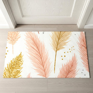 Elegant Blush Pink and Gold Glitter Pampas Grass Doormat