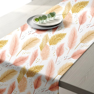 Elegant Blush Pink and Gold Glitter Pampas Grass  Short Table Runner