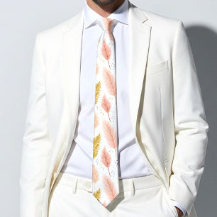 Elegant Blush Pink and Gold Glitter Pampas Grass  Tie