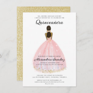 Elegant Blush Pink and Gold Glitter Quinceanera   Invitation
