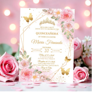 Elegant Blush Pink and gold Quinceañera birthday Invitation