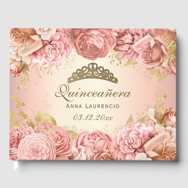 Elegant Blush Pink and Gold Quinceanera Custom Guest Book (Front)