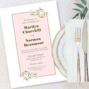Elegant Blush Pink and Gold Simple Wedding Invitation