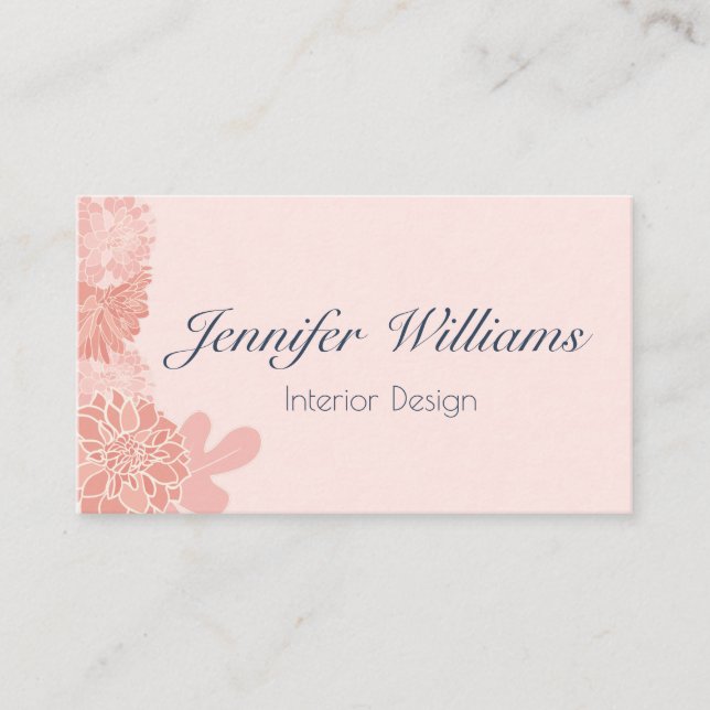 Elegant blush pink and navy blue floral business card (Front)