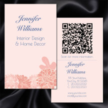 Elegant blush pink and navy blue floral QR code