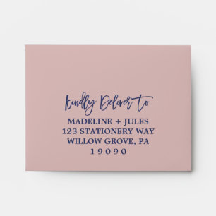 Elegant Blush Pink and Navy Printed Address RSVP Envelopes
