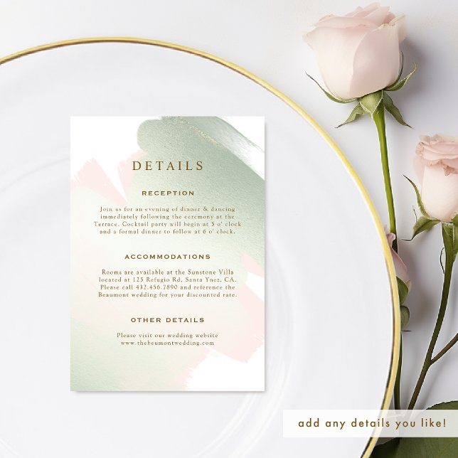 Elegant Blush Pink and Sage Green Wedding Details Enclosure Card (Creator Uploaded)