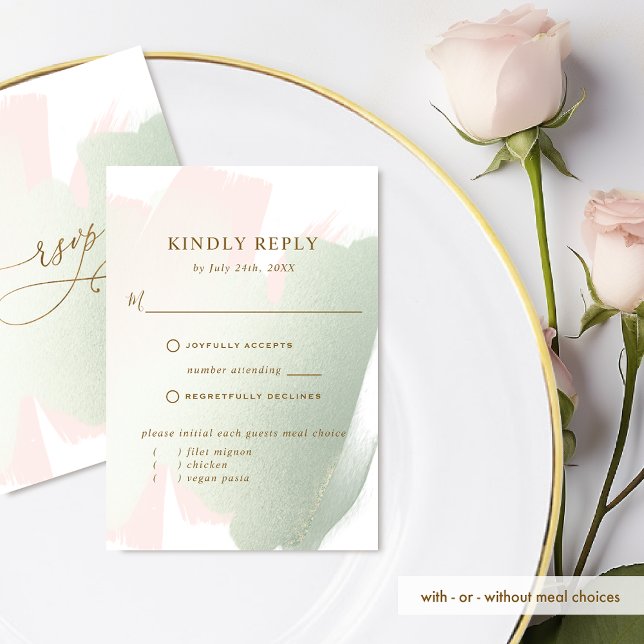 Elegant Blush Pink and Sage With/without Meal RSVP Card (Creator Uploaded)