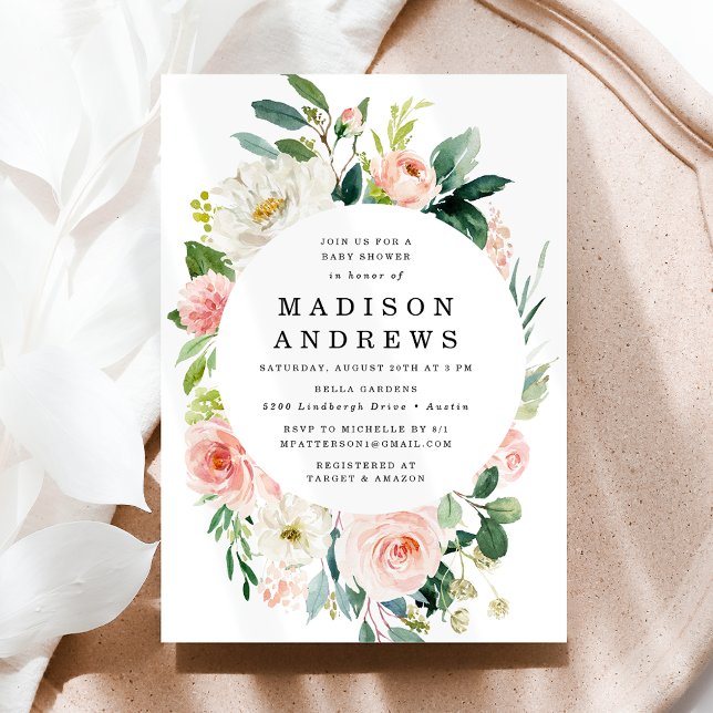 Elegant Blush Pink and White Floral Baby Shower Invitation (Creator Uploaded)