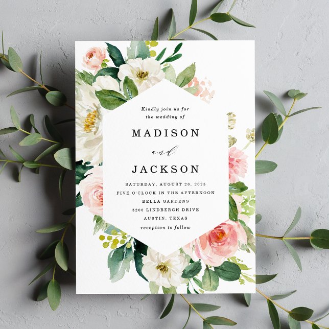 Elegant Blush Pink and White Floral Wedding Invitation (Creator Uploaded)