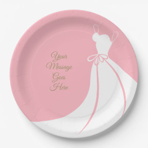 Elegant Blush Pink and White Gown Bridal Shower Paper Plate