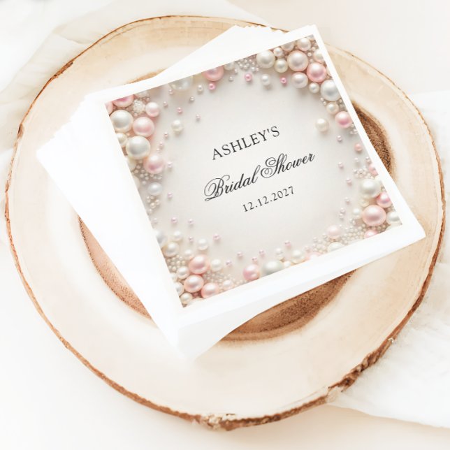Elegant Blush Pink and White Pearls Bridal Shower Napkin (Creator Uploaded)
